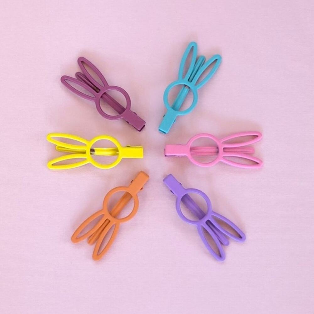 Bunny Rabbit Ear Collection of 6 Alligator Hair Clips for Kids or Adults Gift